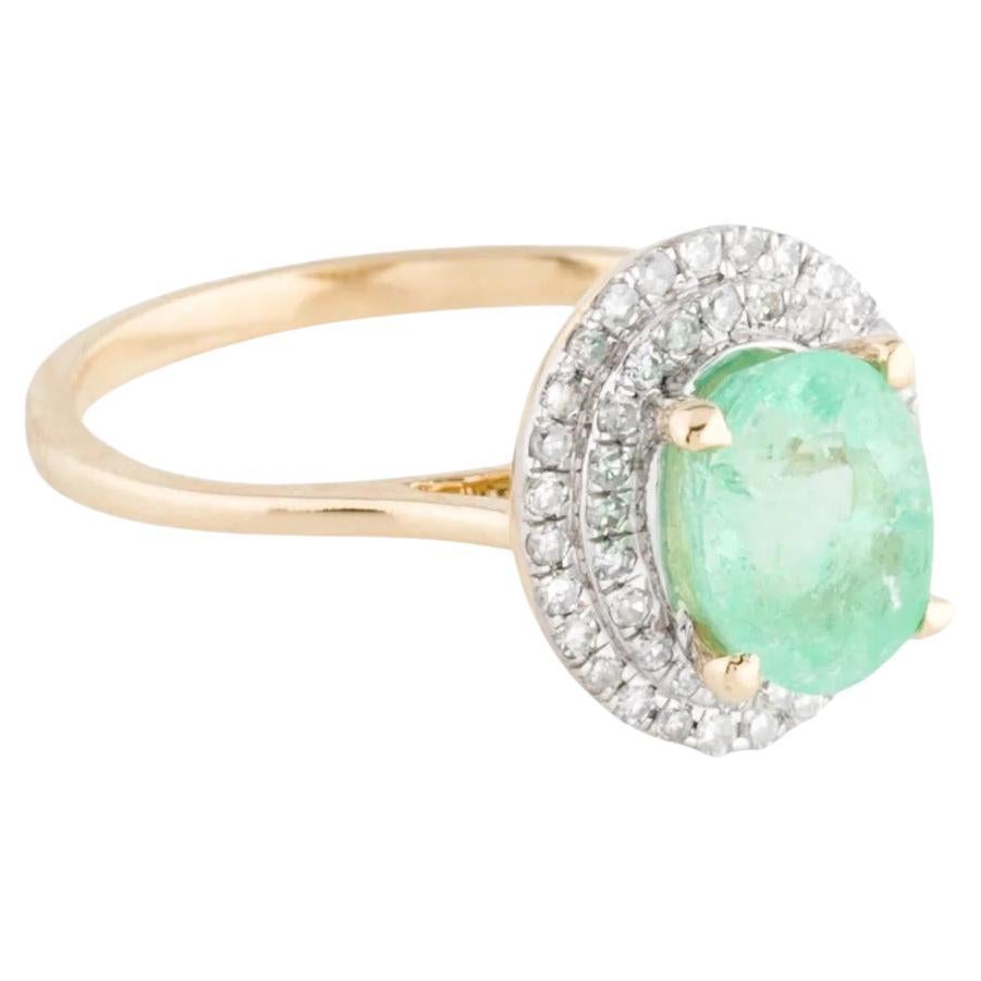14K Emerald & Diamond Cocktail Ring 1.51ctw, Size 6.5 - Statement Jewelry