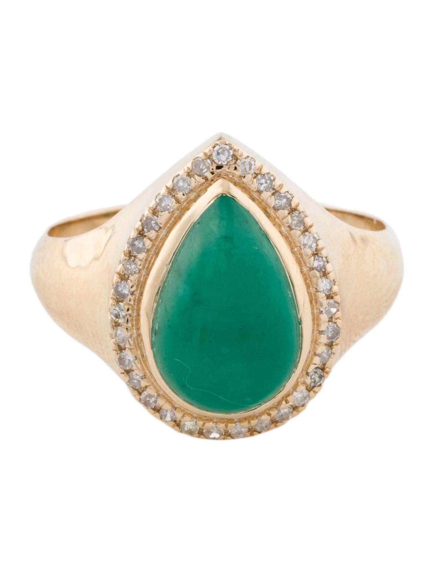 Artist 14K Emerald & Diamond Cocktail Ring  Pear Shaped Cabochon Emerald  Yellow Gold For Sale