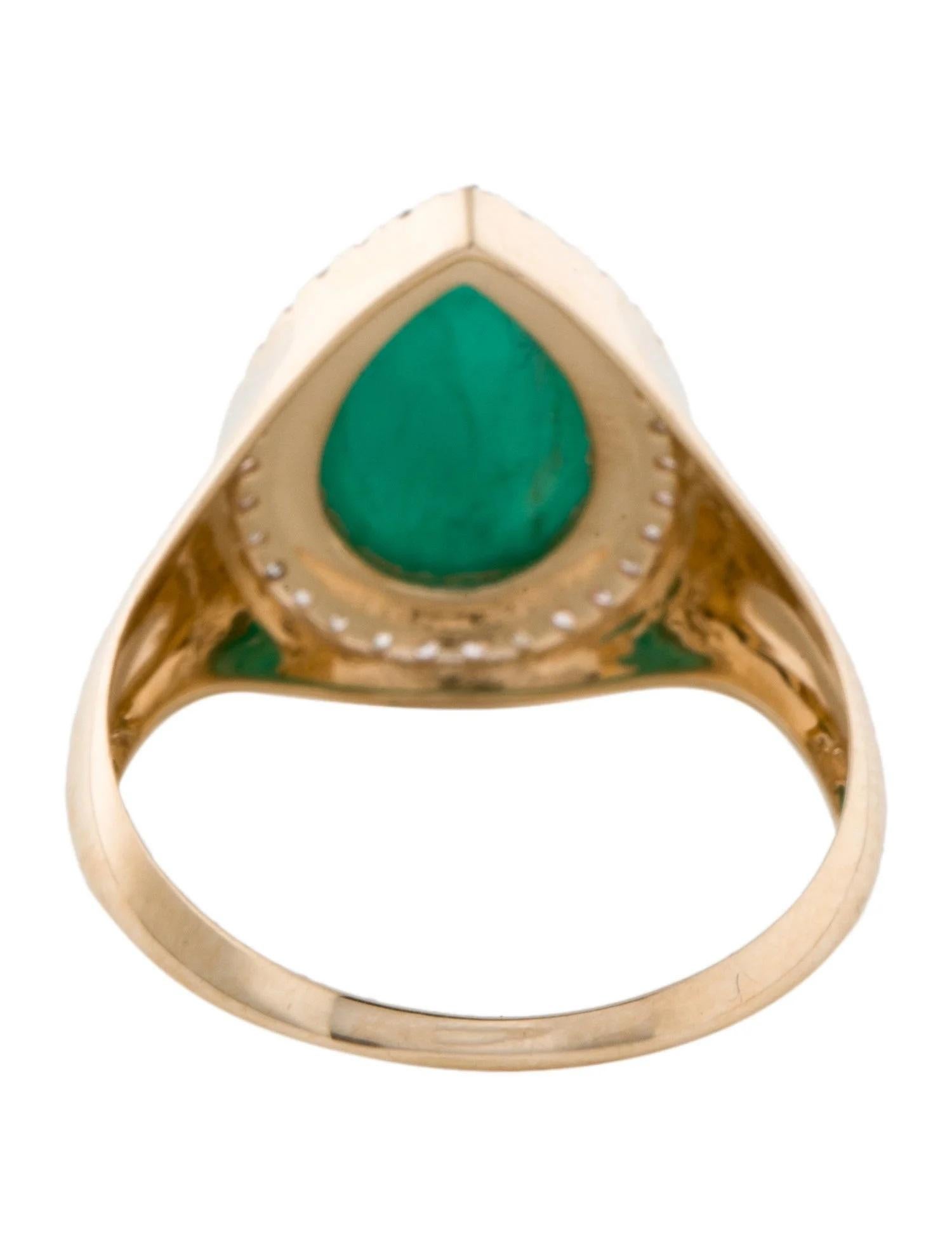 Pear Cut 14K Emerald & Diamond Cocktail Ring  Pear Shaped Cabochon Emerald  Yellow Gold For Sale