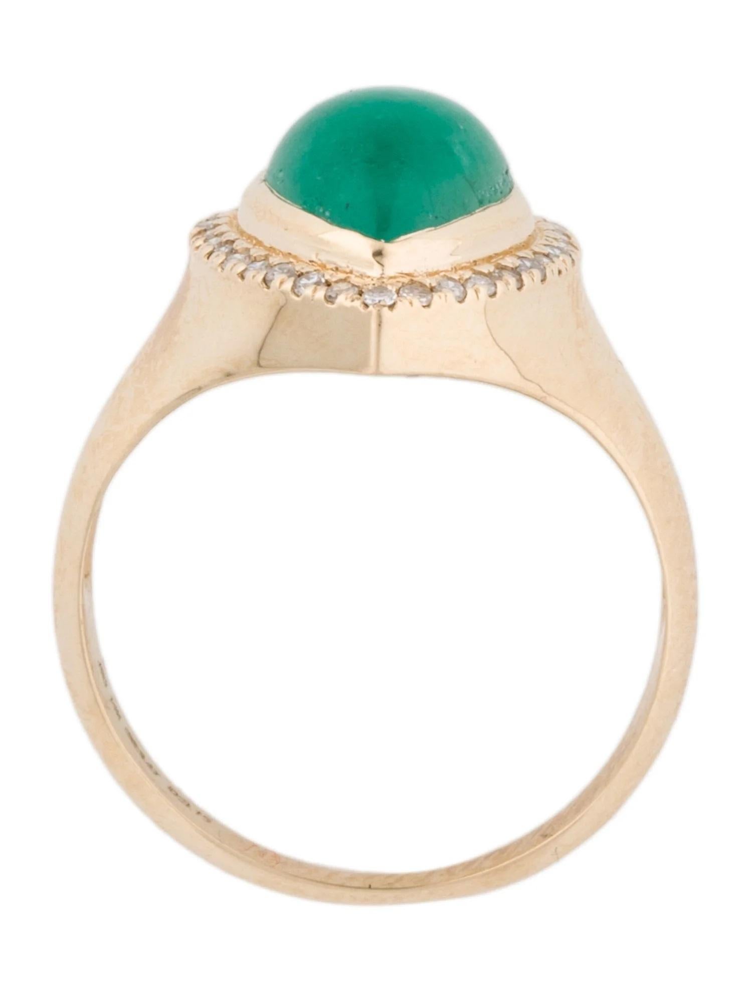 14K Emerald & Diamond Cocktail Ring  Pear Shaped Cabochon Emerald  Yellow Gold In New Condition For Sale In Holtsville, NY