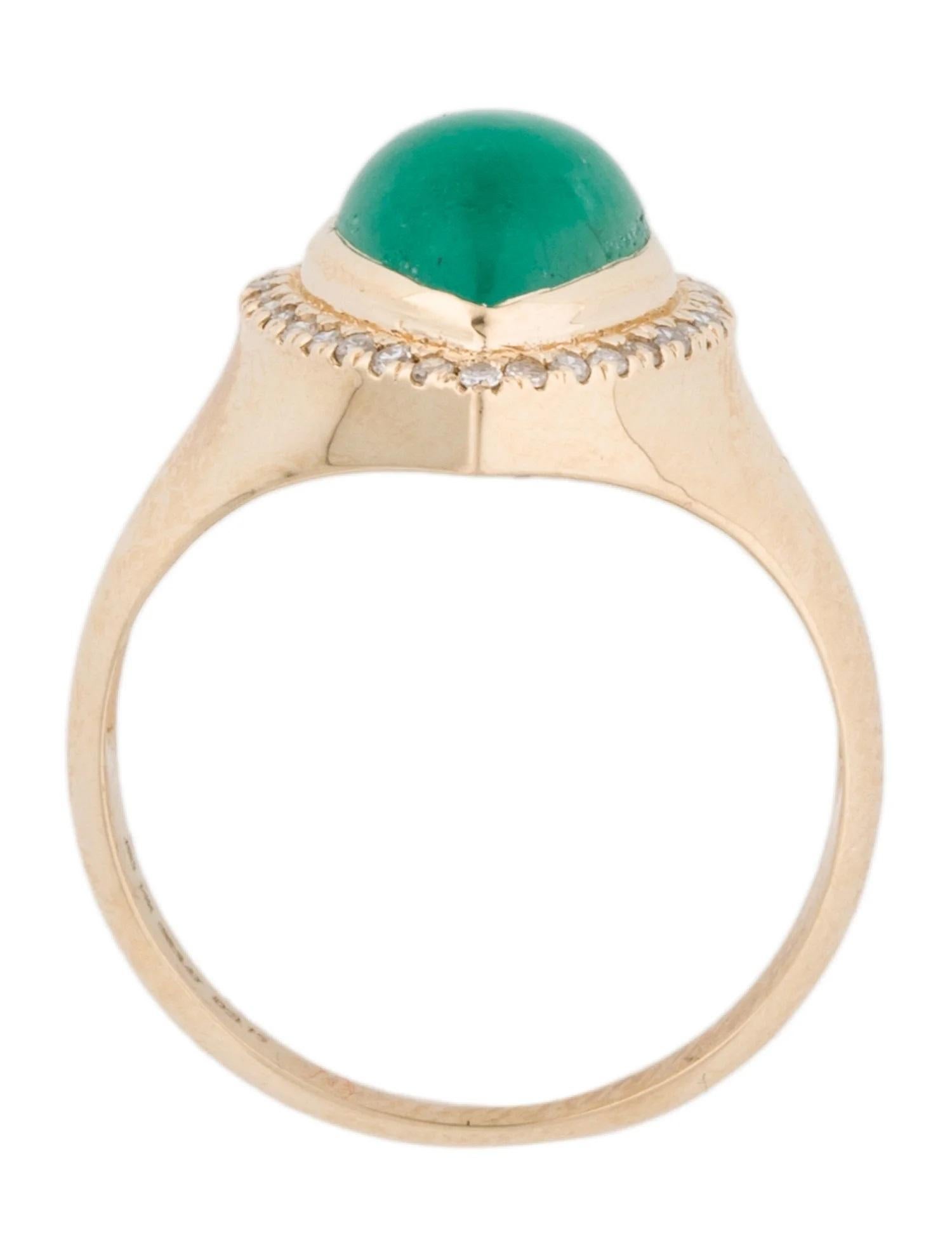 14K Emerald & Diamond Cocktail Ring  Pear Shaped Cabochon Emerald  Yellow Gold In New Condition In Holtsville, NY
