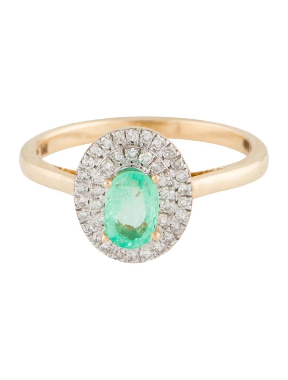 Oval Cut 14K Emerald & Diamond Cocktail Ring, Size 6.5 - Elegant Design, Statement Piece For Sale