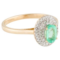 14K Emerald & Diamond Cocktail Ring, Size 6.5 - Elegant Design, Statement Piece