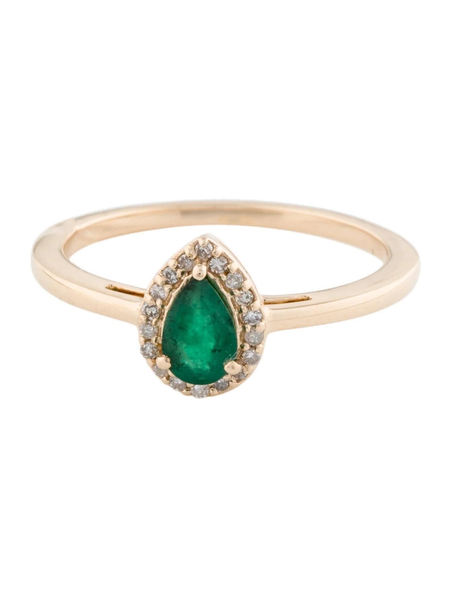 Artist 14K Emerald & Diamond Cocktail Ring Size 6.75  Pear Modified Brilliant Emerald  For Sale