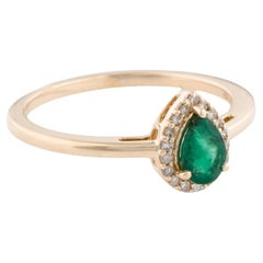 14K Smaragd & Diamant Cocktail-Ring Größe 6,75  Birne Modifizierter Brillant Smaragd 