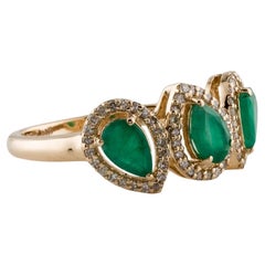 14K Emerald Diamond Cocktail Ring Vintage Style Size 7.75, Gemstone Fine Jewelry