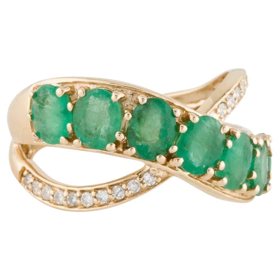 14K Emerald Diamond Crossover Band Ring 2.43ctw Size 6.5 - Fine Gemstone Jewelry