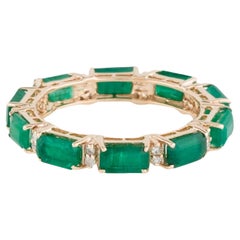 14K Emerald & Diamond Eternity Band, 2.70ctw Emerald Cut Green Stones, Size 6.5