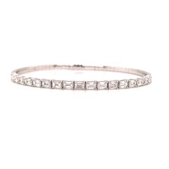 14K Emerald Diamond Flexible Bangle Bracelet White Gold