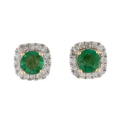 14K Emerald 
Diamond Halo Stud Earrings - Classic Green Gemstone Jewelry Design