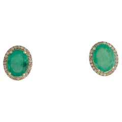 14K Emerald & Diamond Halo Stud Earrings - Timeless Elegance, Luxury Piece