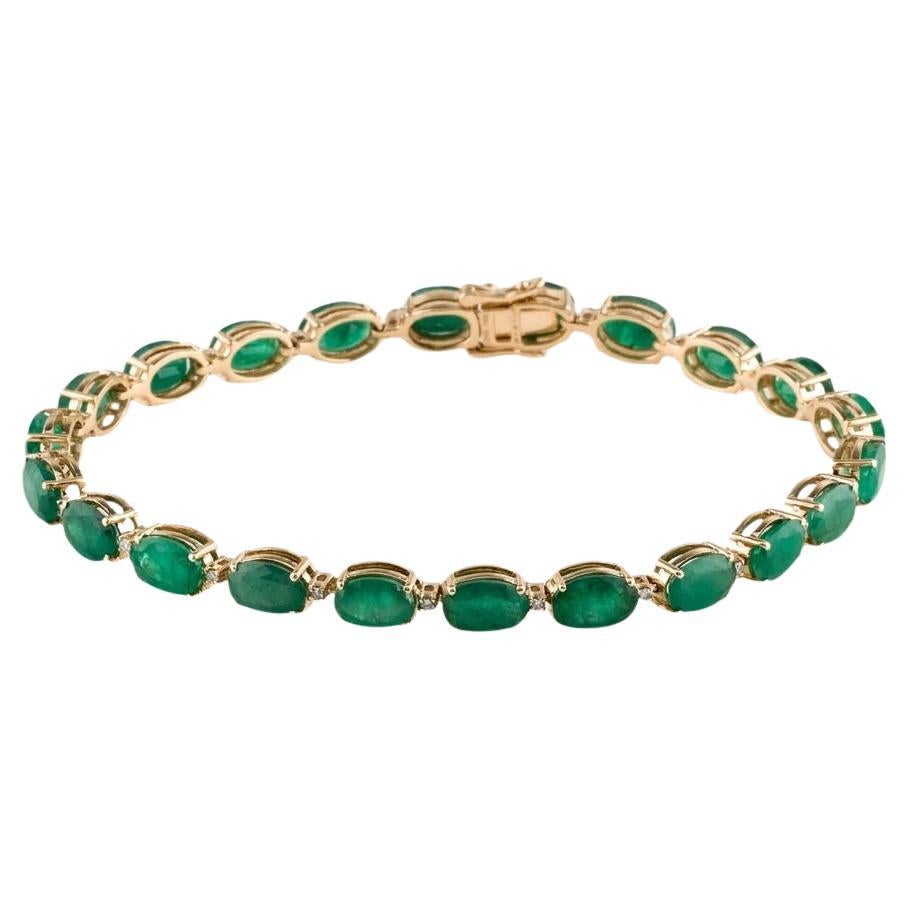 14K Emerald Diamond Link Bracelet 14.96ctw - Green Gemstone Yellow Gold Jewelry For Sale