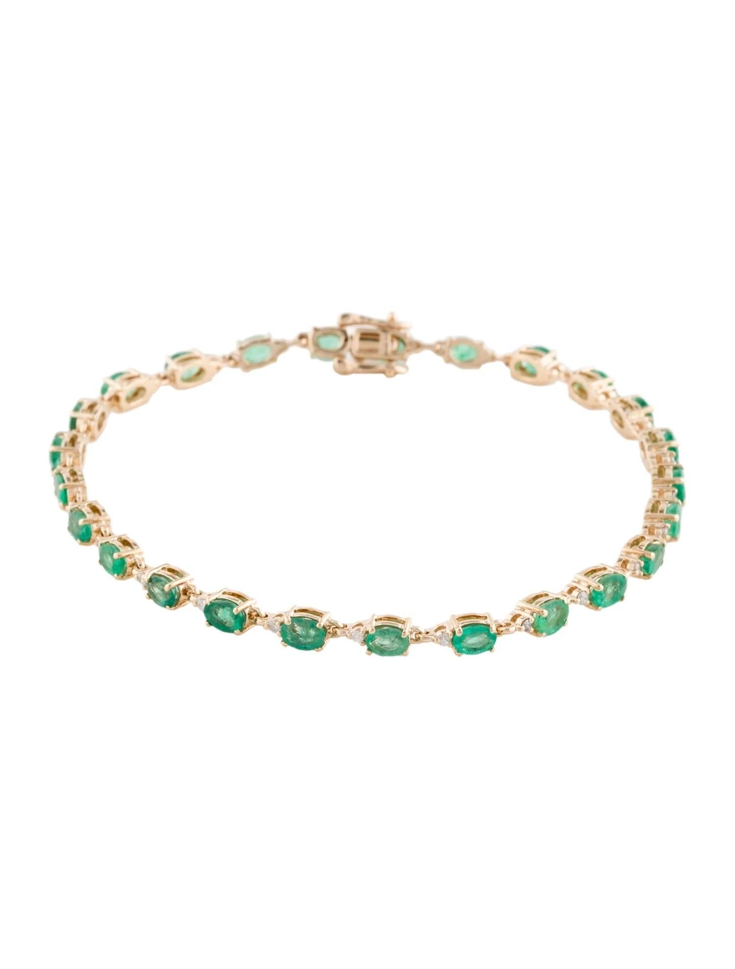 Emerald Cut 14K Emerald & Diamond Link Bracelet  4.09ctw Emeralds  Yellow Gold For Sale