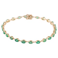 14K Emerald & Diamond Link Bracelet  4.09ctw Emeralds  Yellow Gold