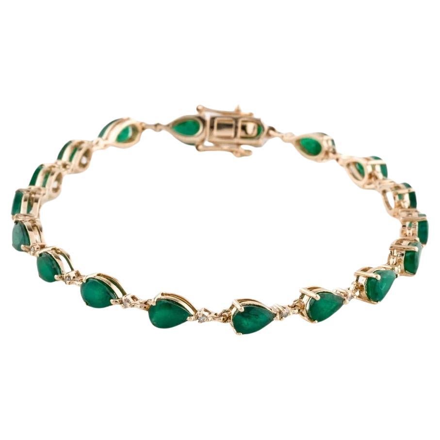 14K Emerald & Diamond Link Bracelet - 5.76ctw - Stunning Statement Piece