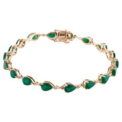 14K Emerald & Diamond Link Bracelet - 5.76ctw - Stunning Statement Piece