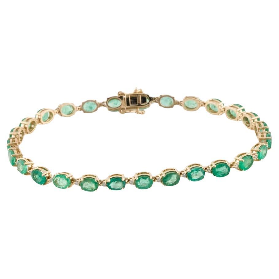 14K Emerald & Diamond Link Bracelet 7.73ctw - Yellow Gold, Vintage Jewelry For Sale