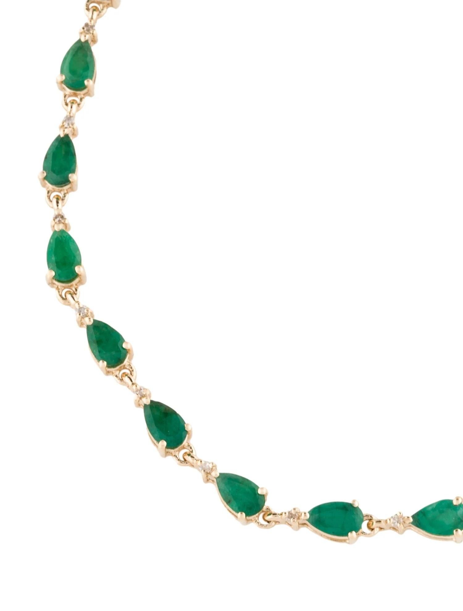 Artist 14K Emerald & Diamond Link Bracelet  Pear Brilliant Emerald  Yellow Gold  3.5 For Sale
