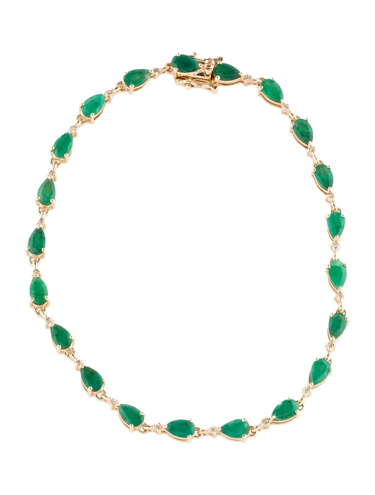 Emerald Cut 14K Emerald & Diamond Link Bracelet  Pear Brilliant Emerald  Yellow Gold  3.5 For Sale