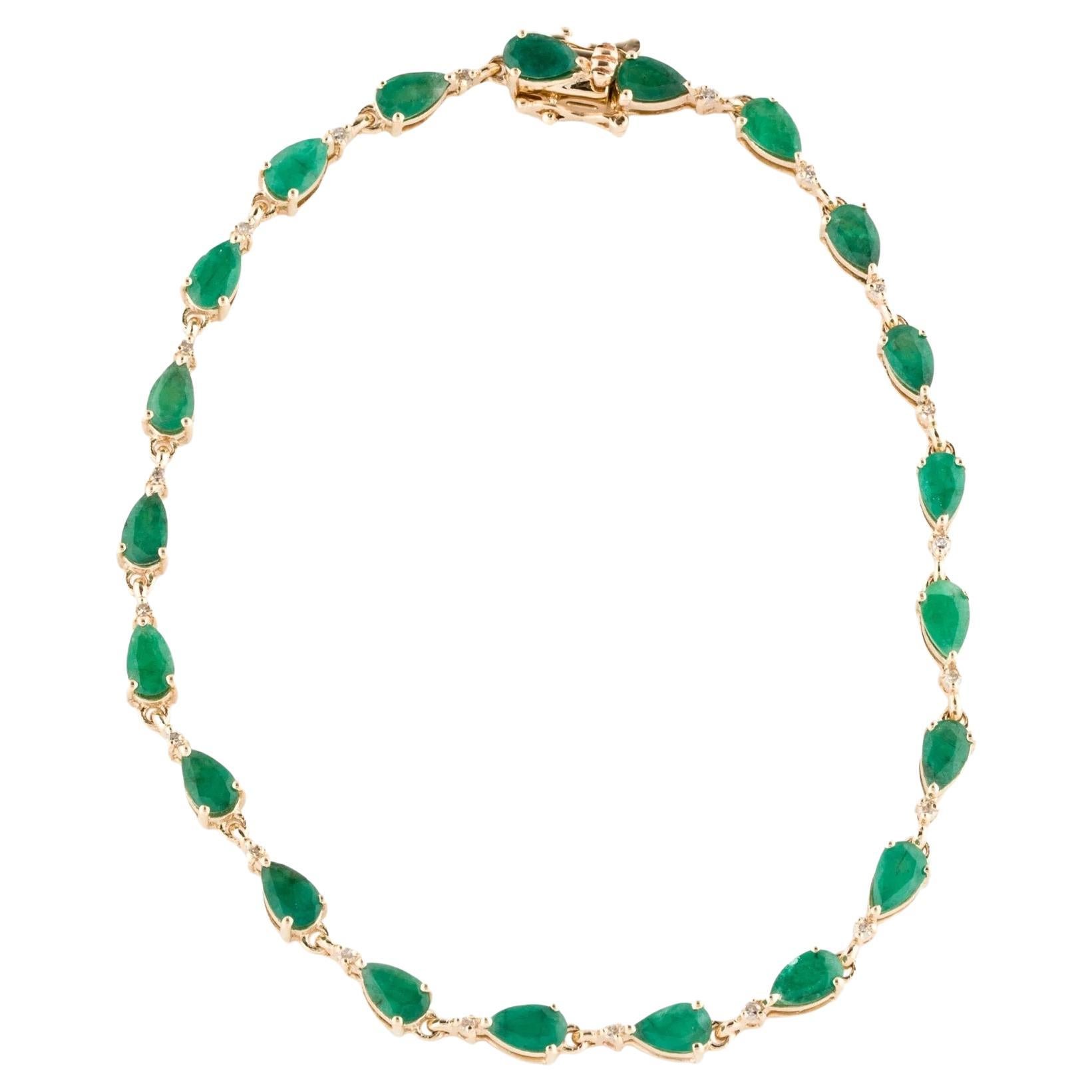 14K Emerald & Diamond Link Bracelet  Pear Brilliant Emerald  Yellow Gold  3.5 For Sale
