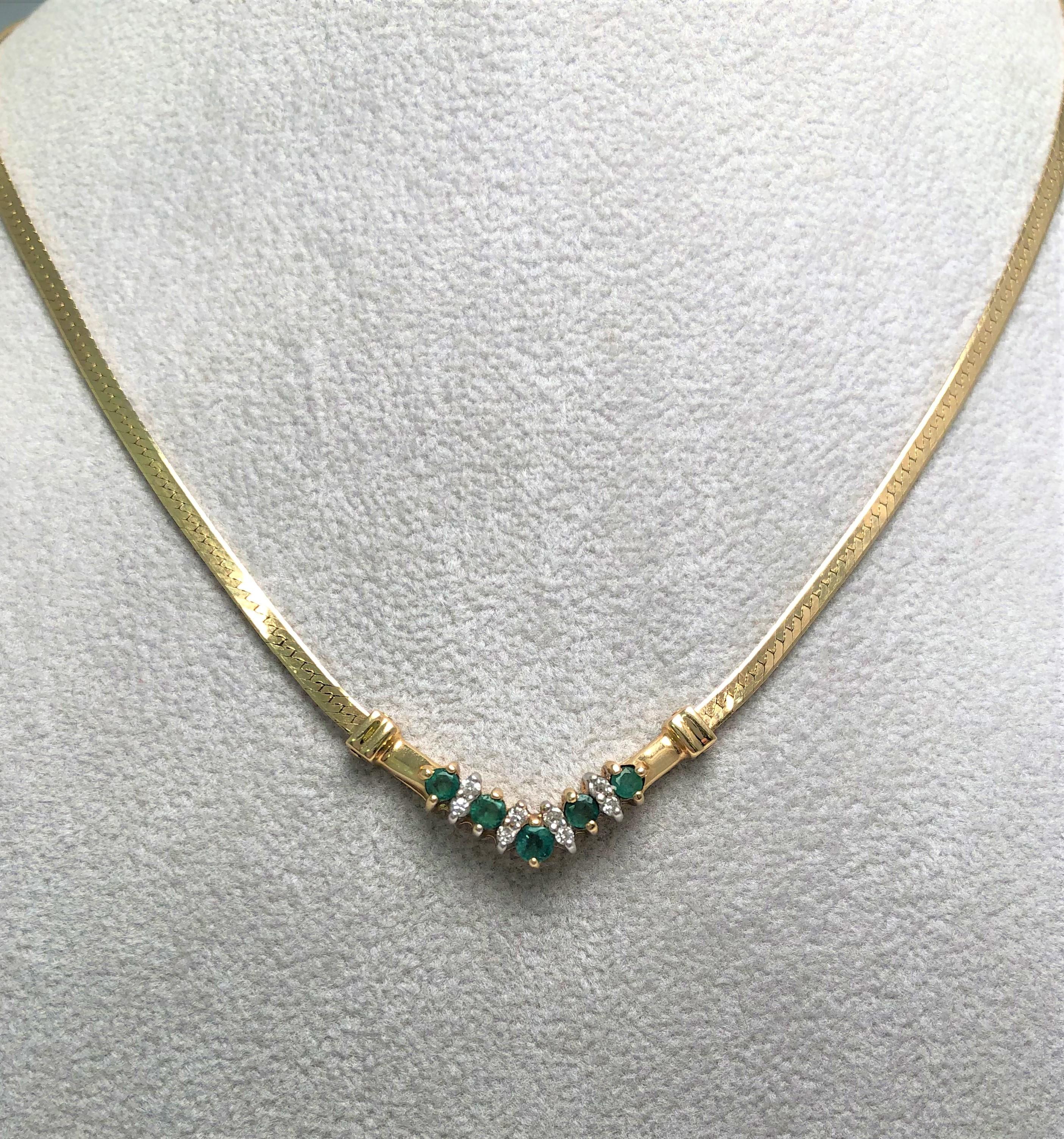 Round Cut 14 Karat Emerald Diamond Necklace