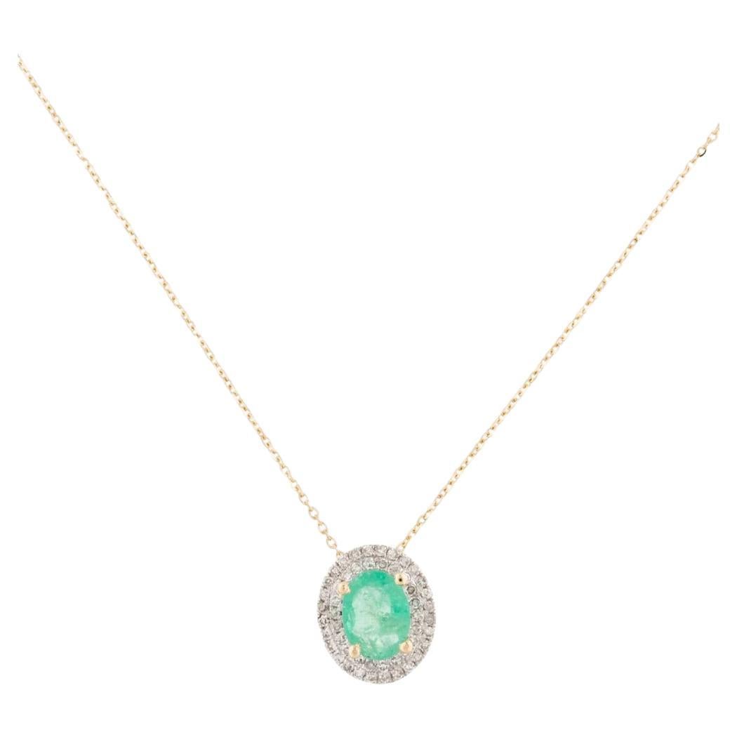 14K Emerald & Diamond Pendant Necklace, 1.10ct - Timeless Elegance, Luxury Piece For Sale