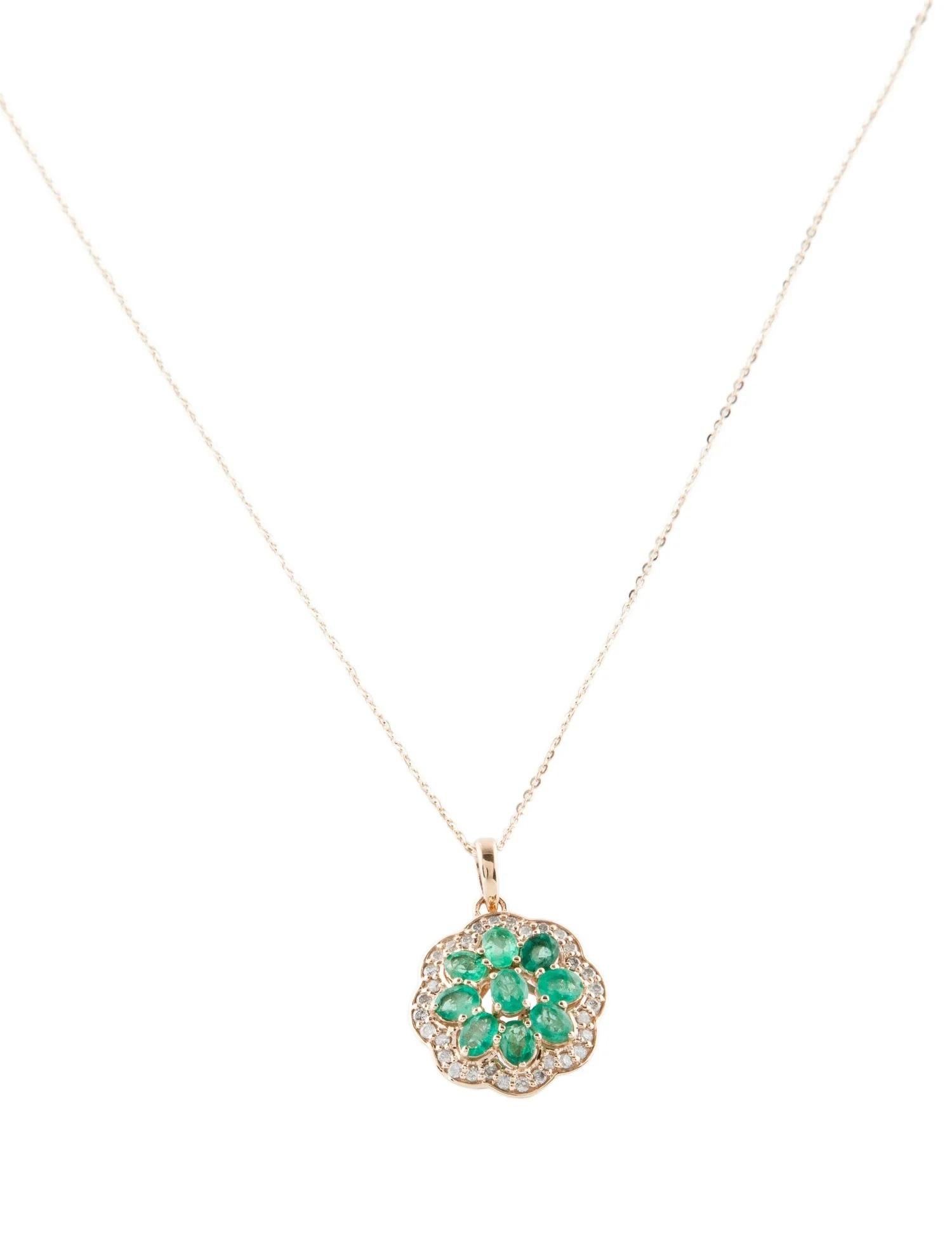 Emerald Cut 14K Emerald & Diamond Pendant Necklace  Faceted Oval Emerald  Near Colorless D For Sale