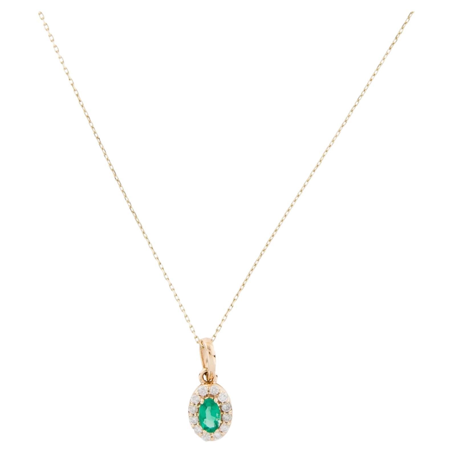 14K Emerald & Diamond Pendant Necklace