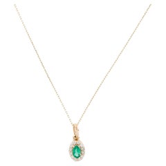 14K Emerald & Diamond Pendant Necklace