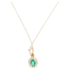 14K Emerald & Diamond Pendant Necklace  Oval Modified Brilliant Emerald 0.10ct 