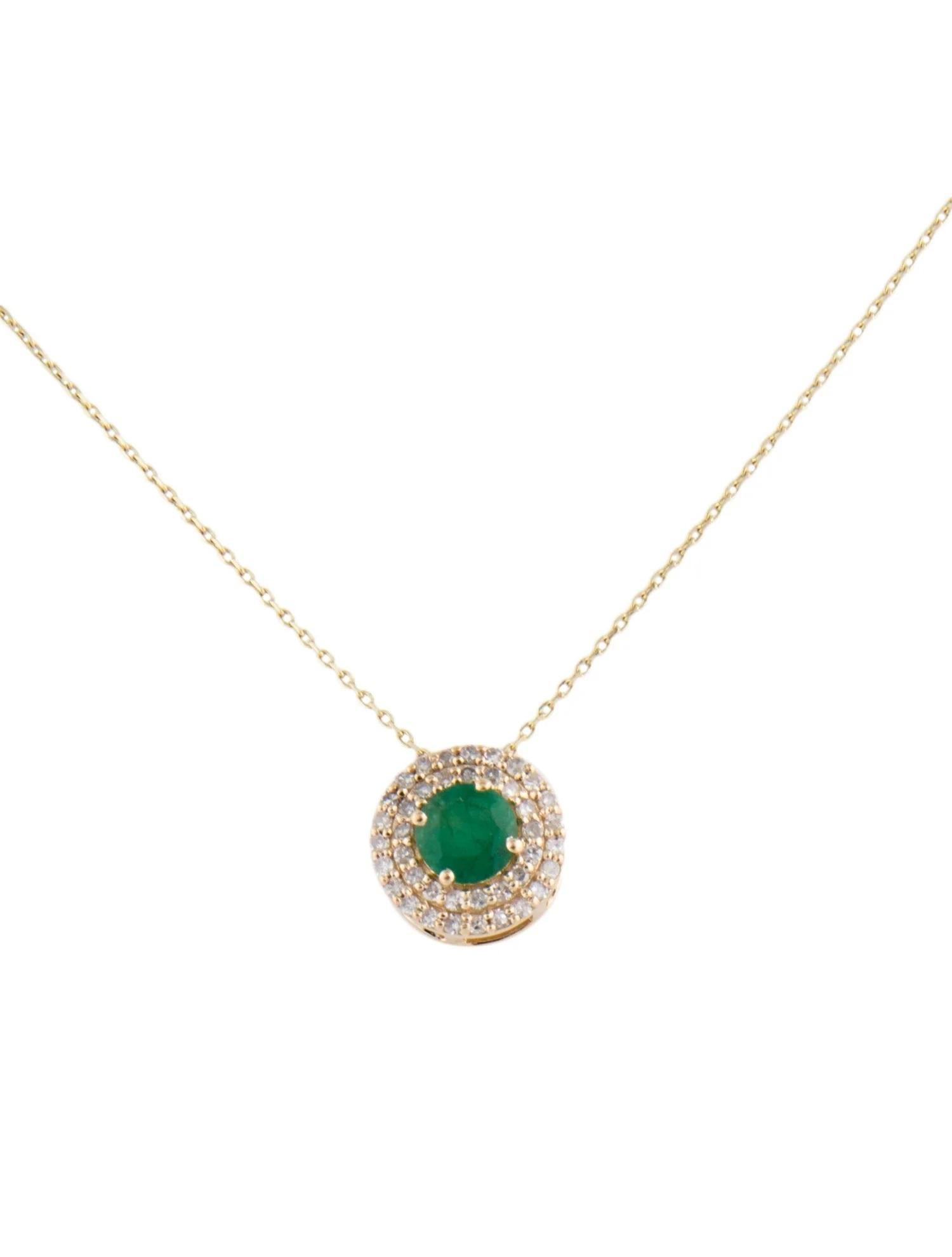 14K Emerald & Diamond Pendant Necklace   Round Brilliant Emerald