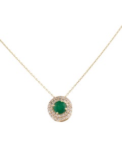 14K Emerald & Diamond Pendant Necklace   Round Brilliant Emerald