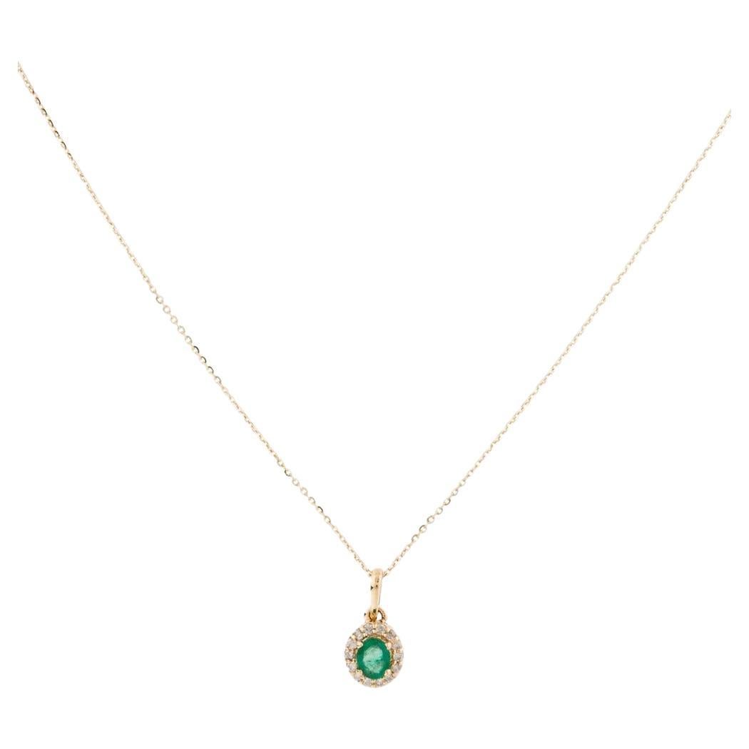 14K Emerald & Diamond Pendant Necklace - Timeless Elegance, Green Gemstones For Sale