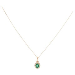 14K Emerald & Diamond Pendant Necklace - Timeless Elegance, Green Gemstones
