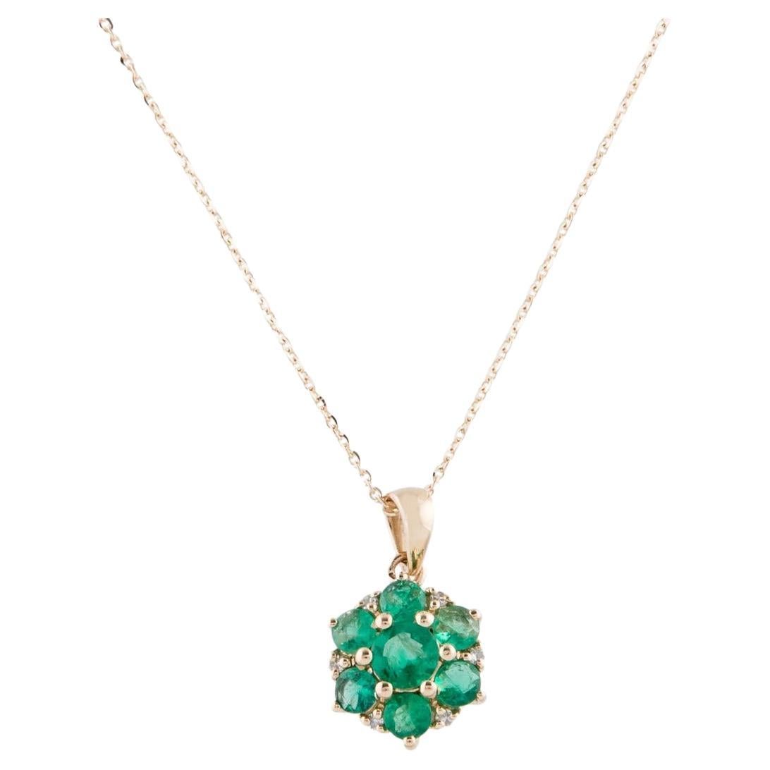 14K Emerald & Diamond Pendant Necklace - Timeless & Elegant Statement Jewelry For Sale