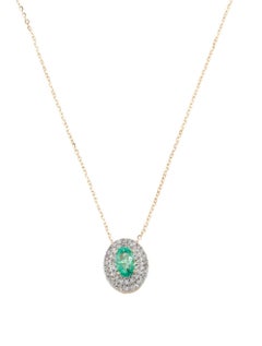 14K Emerald Diamond Pendant Necklace - Vintage Style Jewelry, Statement Piece