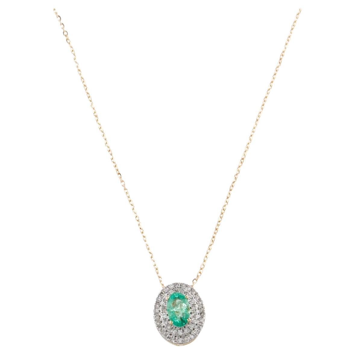 14K Emerald Diamond Pendant Necklace - Vintage Style Jewelry, Statement Piece For Sale