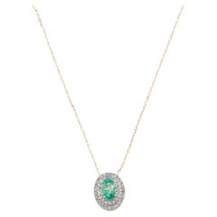 14K Emerald Diamond Pendant Necklace - Vintage Style Jewelry, Statement Piece