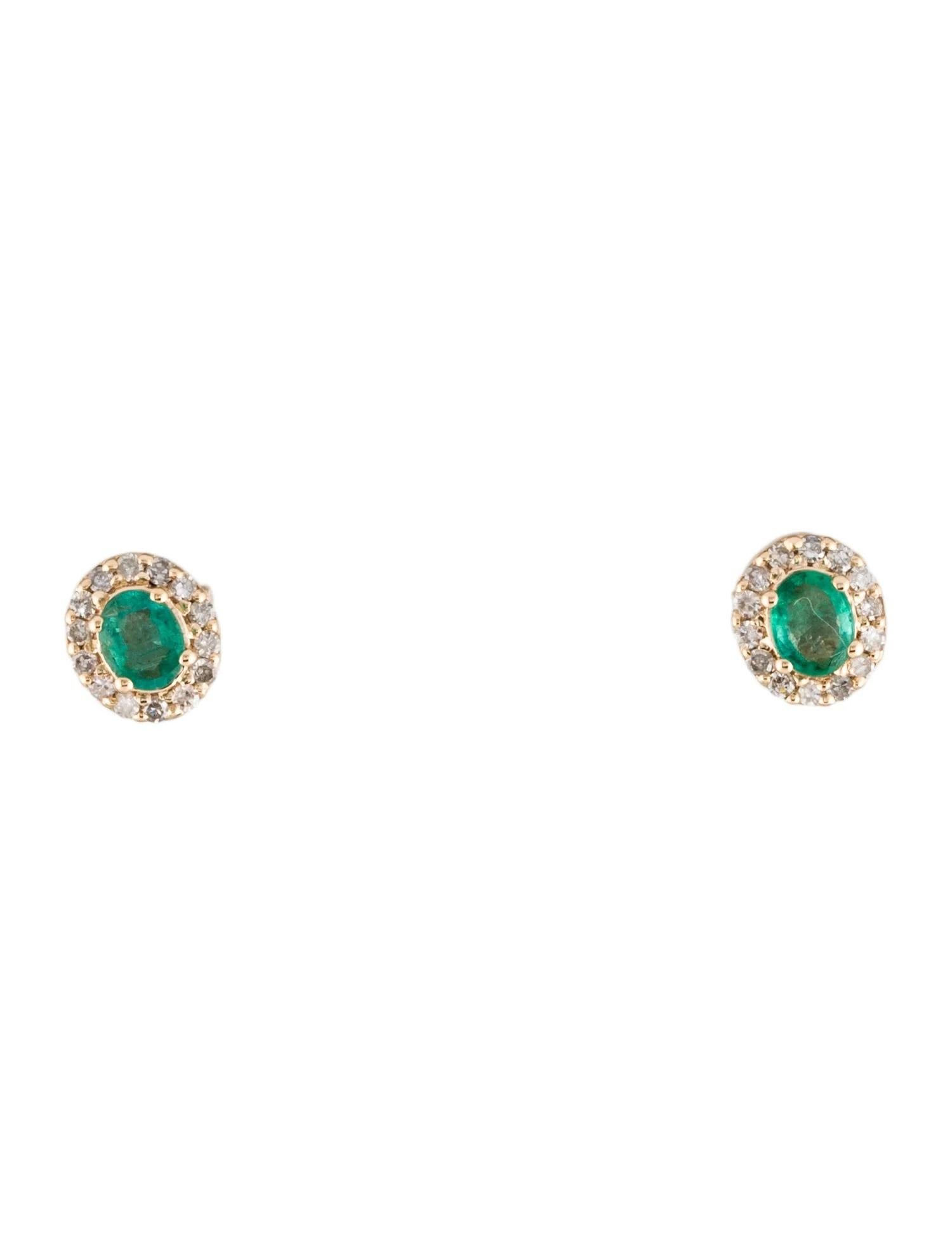 Emerald Cut 14K Emerald & Diamond Stud Earrings - 0.47 Carat Oval Brilliant Emerald, 0.30 Ca