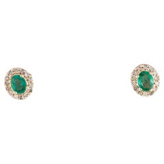 14K Emerald & Diamond Stud Earrings - 0.47 Carat Oval Brilliant Emerald, 0.30 Ca