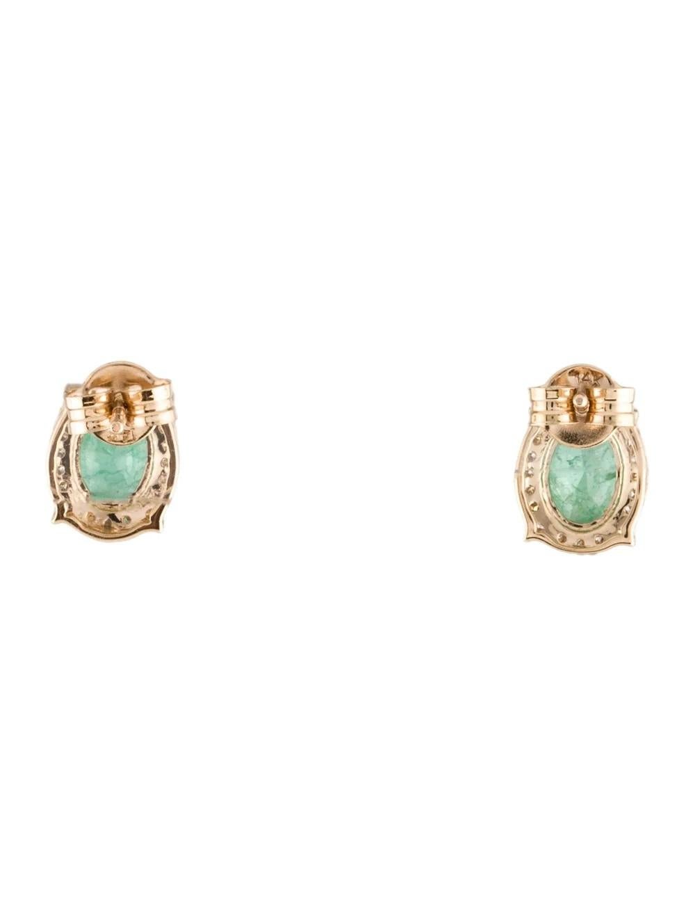 Oval Cut 14K Emerald & Diamond Stud Earrings, 1.32ctw - Classic Design, Timeless Elegance For Sale