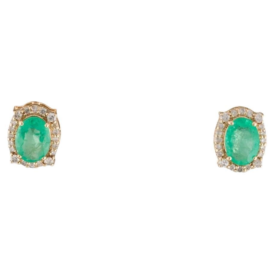 14K Emerald & Diamond Stud Earrings, 1.32ctw - Classic Design, Timeless Elegance For Sale