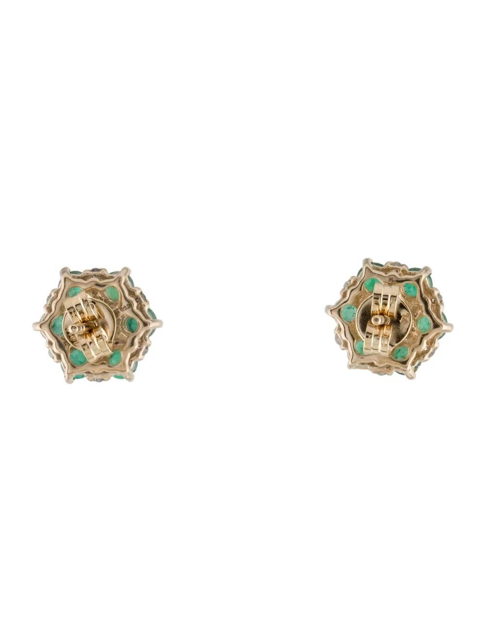 Round Cut 14K Emerald & Diamond Stud Earrings, 1.96ctw - Classic Design, Green Gemstones For Sale