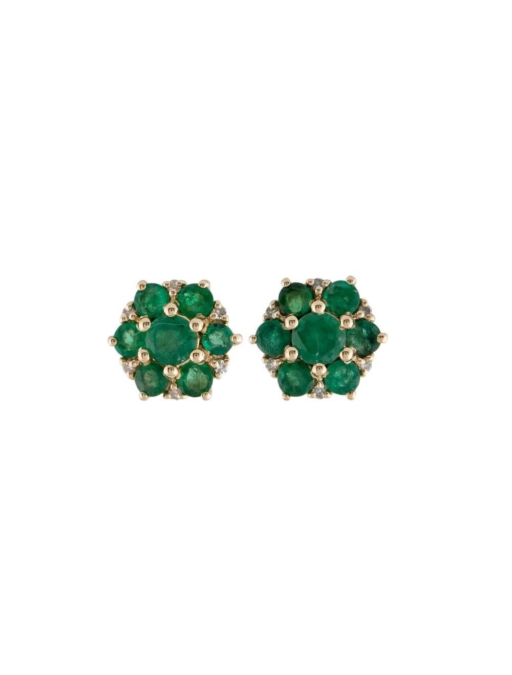14K Emerald & Diamond Stud Earrings, 1.96ctw - Classic Design, Green Gemstones In New Condition For Sale In Holtsville, NY