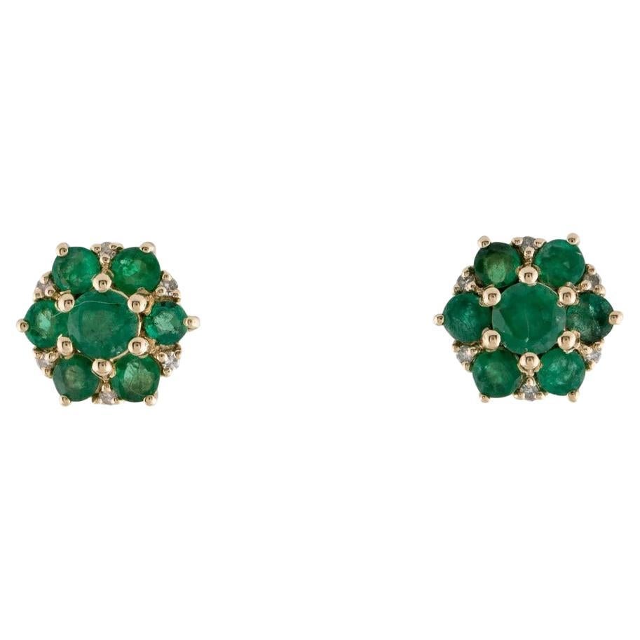 14K Emerald & Diamond Stud Earrings, 1.96ctw - Classic Design, Green Gemstones For Sale