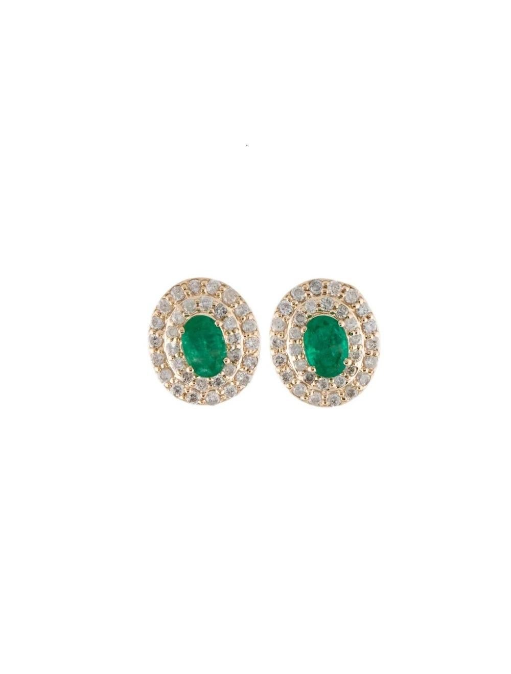 14K Emerald & Diamond Stud Earrings  Timeless Elegance in Yellow Gold In New Condition For Sale In Holtsville, NY