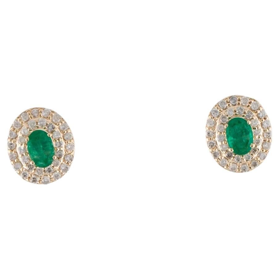 14K Emerald & Diamond Stud Earrings  Timeless Elegance in Yellow Gold For Sale