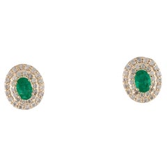 14K Emerald & Diamond Stud Earrings  Timeless Elegance in Yellow Gold