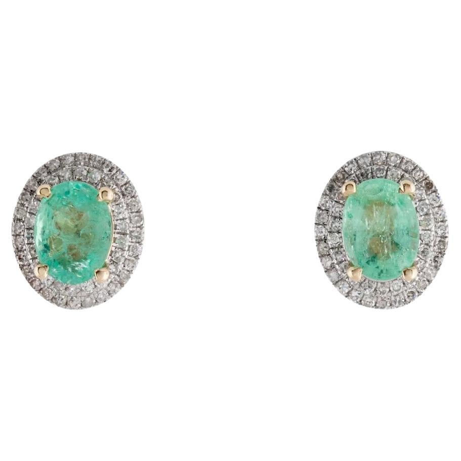 14K Emerald Diamond Stud Earrings - Vintage Fine Jewelry, Statement Piece For Sale