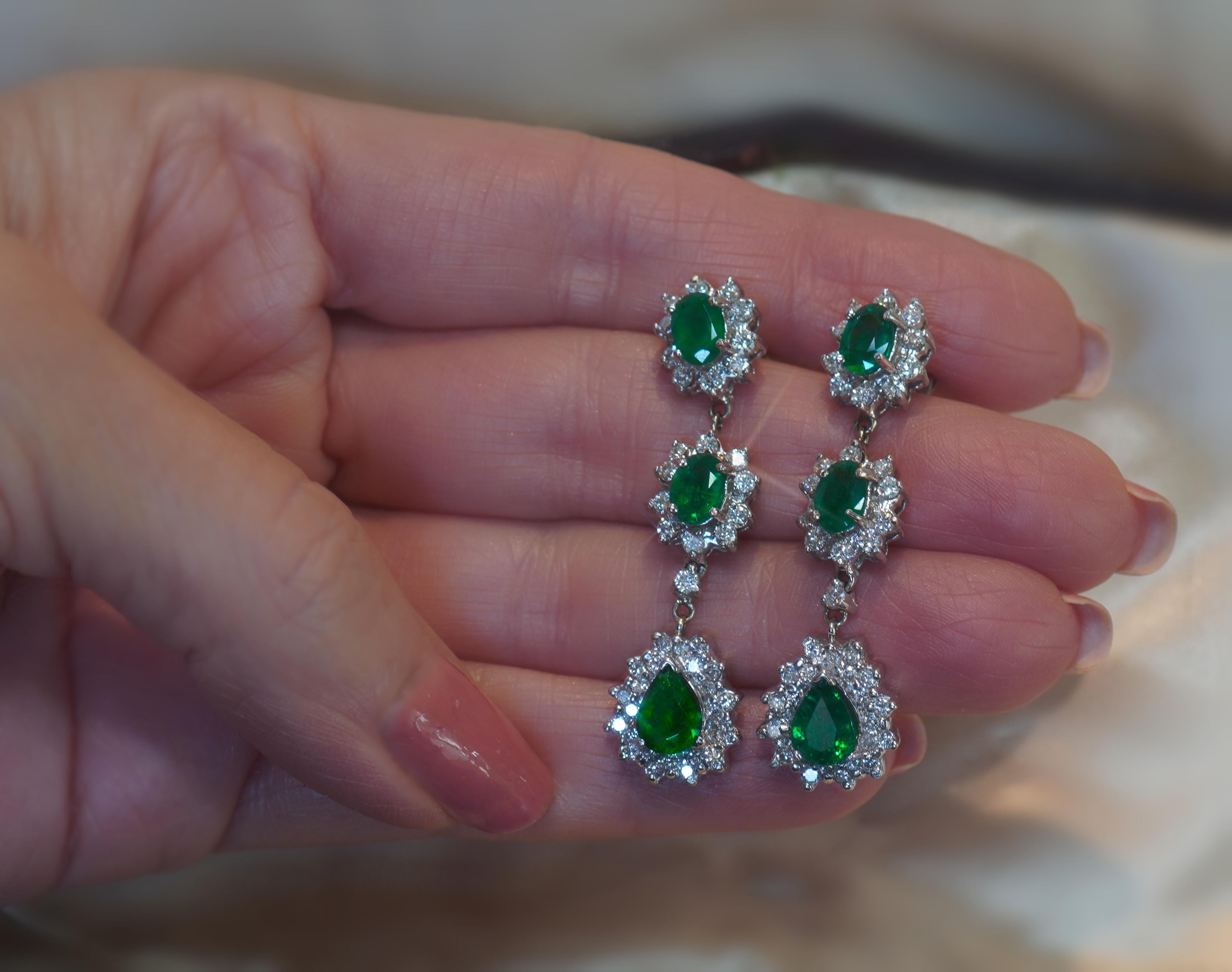 14K Emerald Diamond Vintage Earrings GIA Certified Gold Natural 8.06 Carats In Excellent Condition In Sylvania, GA